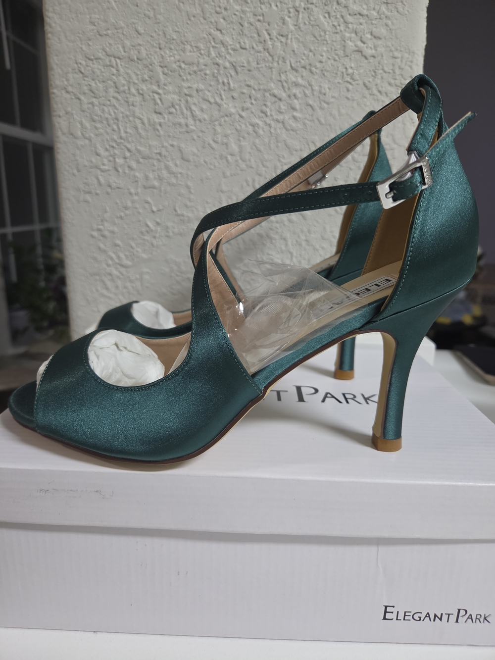 Women's Teal Satin Peep-Toe Ankle-Strap Heels